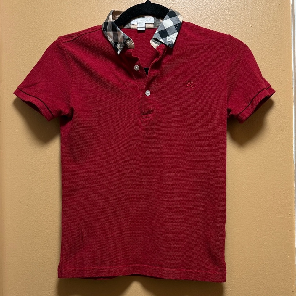 Burberry Kids Red Polo with Checkered Collar